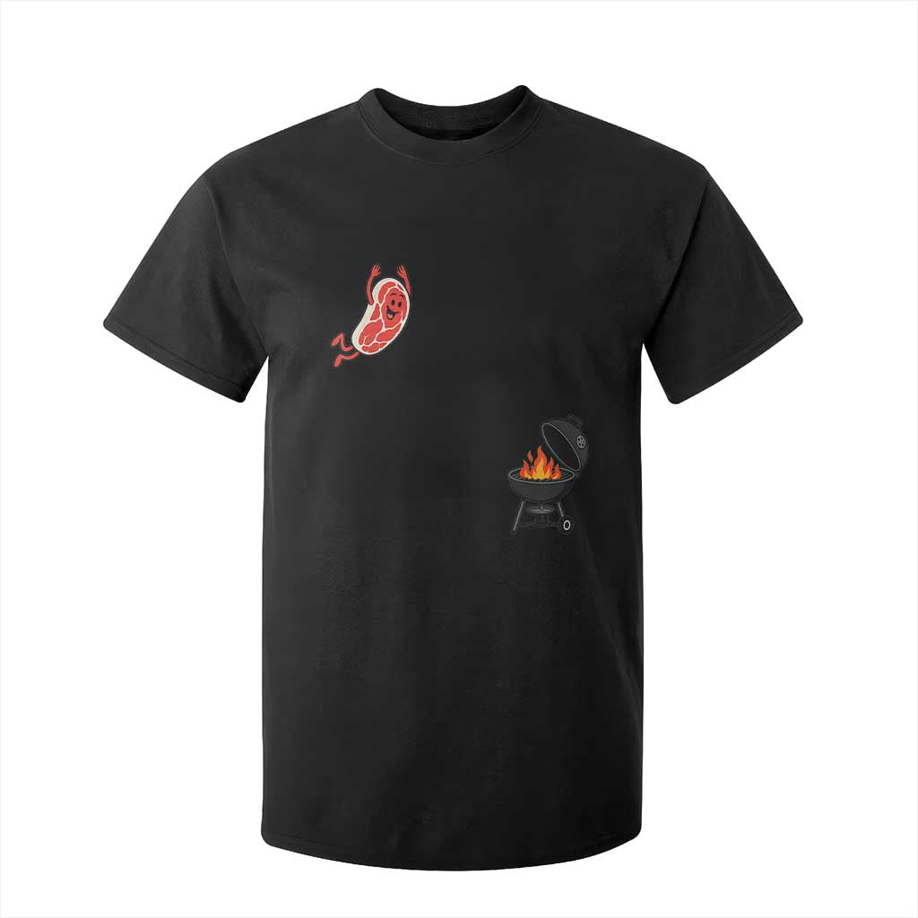 Humorous Diving Steak Charcoal Grill Graphic T Shirt For Kid BBQ Grilling Pitmaster Cookout Funny Barbecue Master TS02 Black Print Your Wear