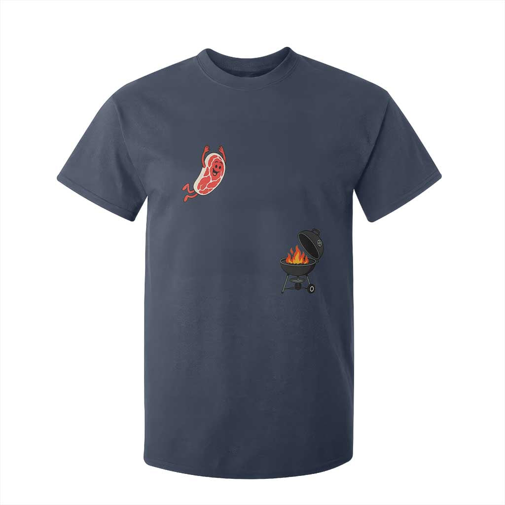 Humorous Diving Steak Charcoal Grill Graphic T Shirt For Kid BBQ Grilling Pitmaster Cookout Funny Barbecue Master TS02 Navy Print Your Wear
