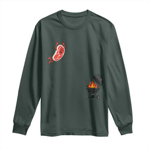 Humorous Diving Steak Charcoal Grill Graphic Long Sleeve Shirt BBQ Grilling Pitmaster Cookout Funny Barbecue Master TS02 Dark Forest Green Print Your Wear