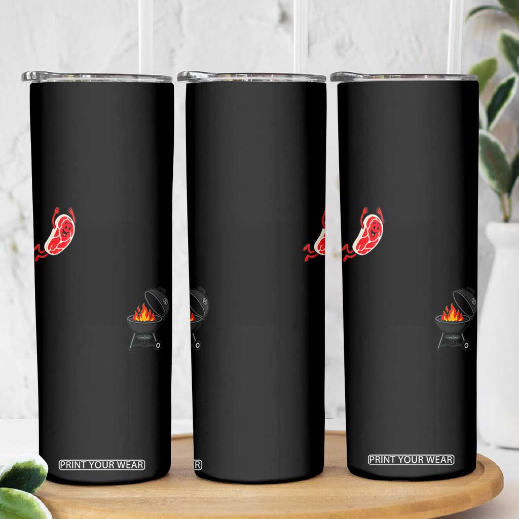 Humorous Diving Steak Charcoal Grill Graphic Skinny Tumbler BBQ Grilling Pitmaster Cookout Funny Barbecue Master TS02 Print Your Wear