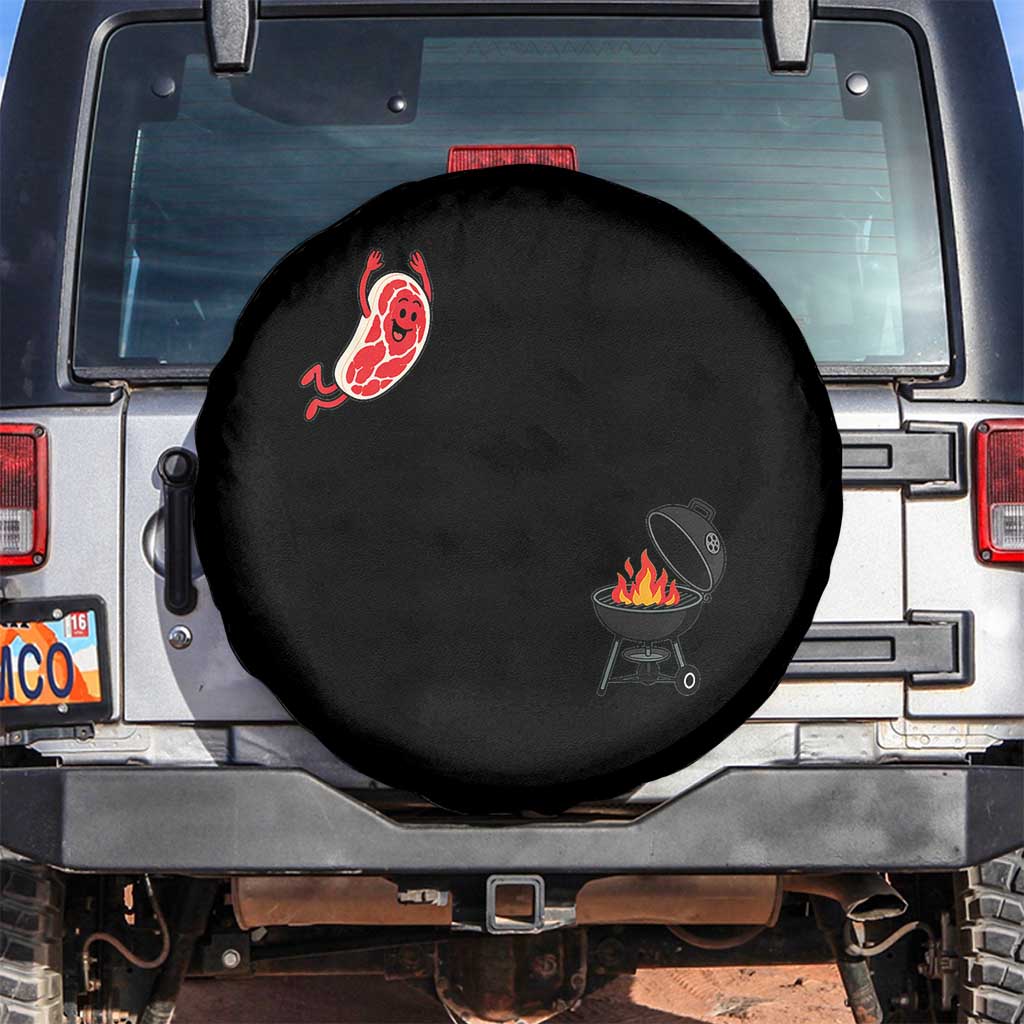 Humorous Diving Steak Charcoal Grill Graphic Spare Tire Cover BBQ Grilling Pitmaster Cookout Funny Barbecue Master TS02 No hole Black Print Your Wear