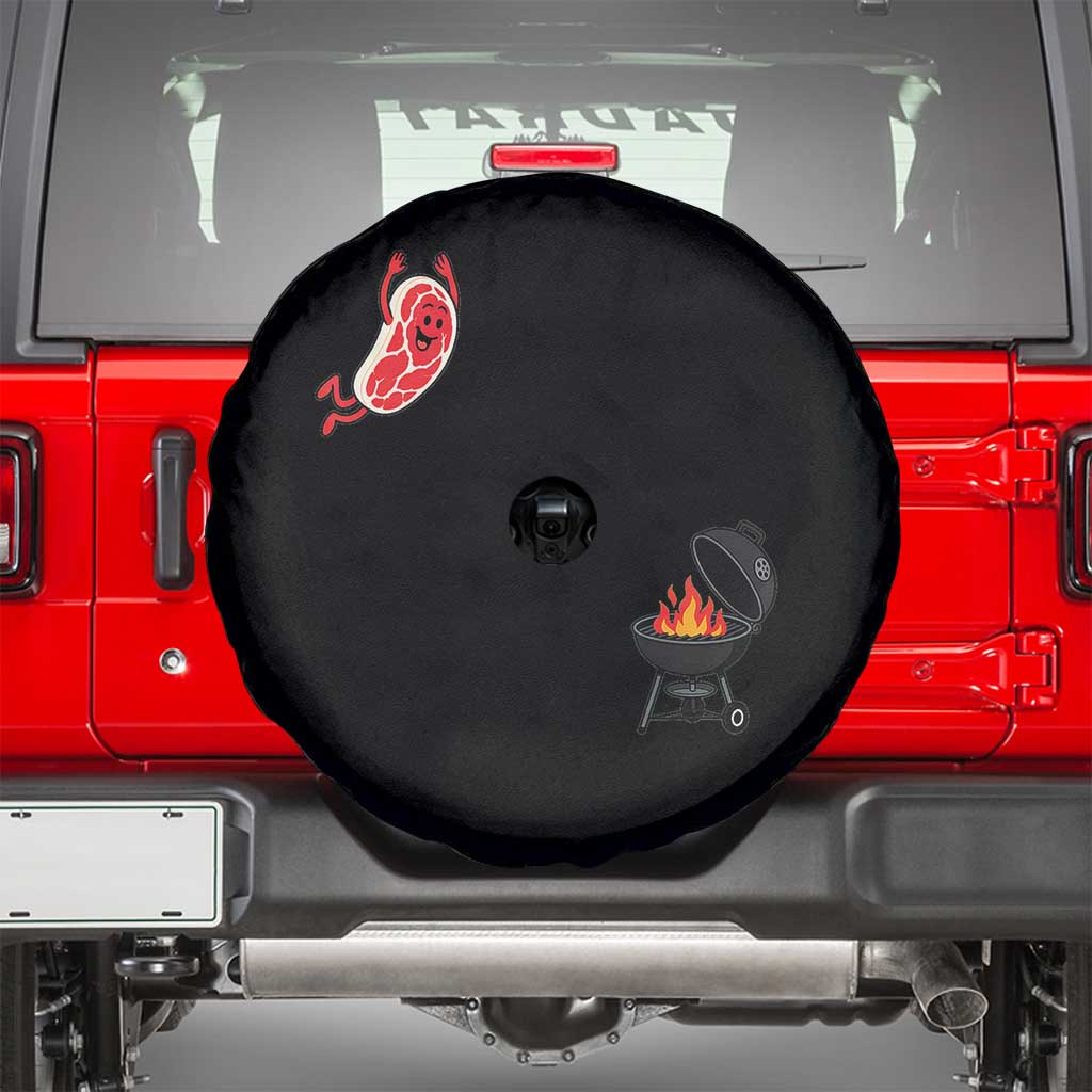 Humorous Diving Steak Charcoal Grill Graphic Spare Tire Cover BBQ Grilling Pitmaster Cookout Funny Barbecue Master TS02 Black Print Your Wear