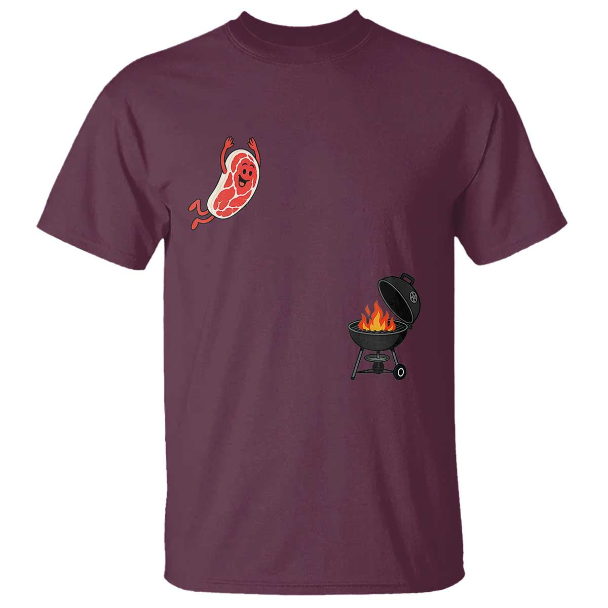 Humorous Diving Steak Charcoal Grill Graphic T Shirt BBQ Grilling Pitmaster Cookout Funny Barbecue Master TS02 Maroon Print Your Wear
