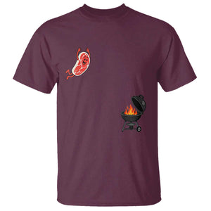 Humorous Diving Steak Charcoal Grill Graphic T Shirt BBQ Grilling Pitmaster Cookout Funny Barbecue Master TS02 Maroon Print Your Wear