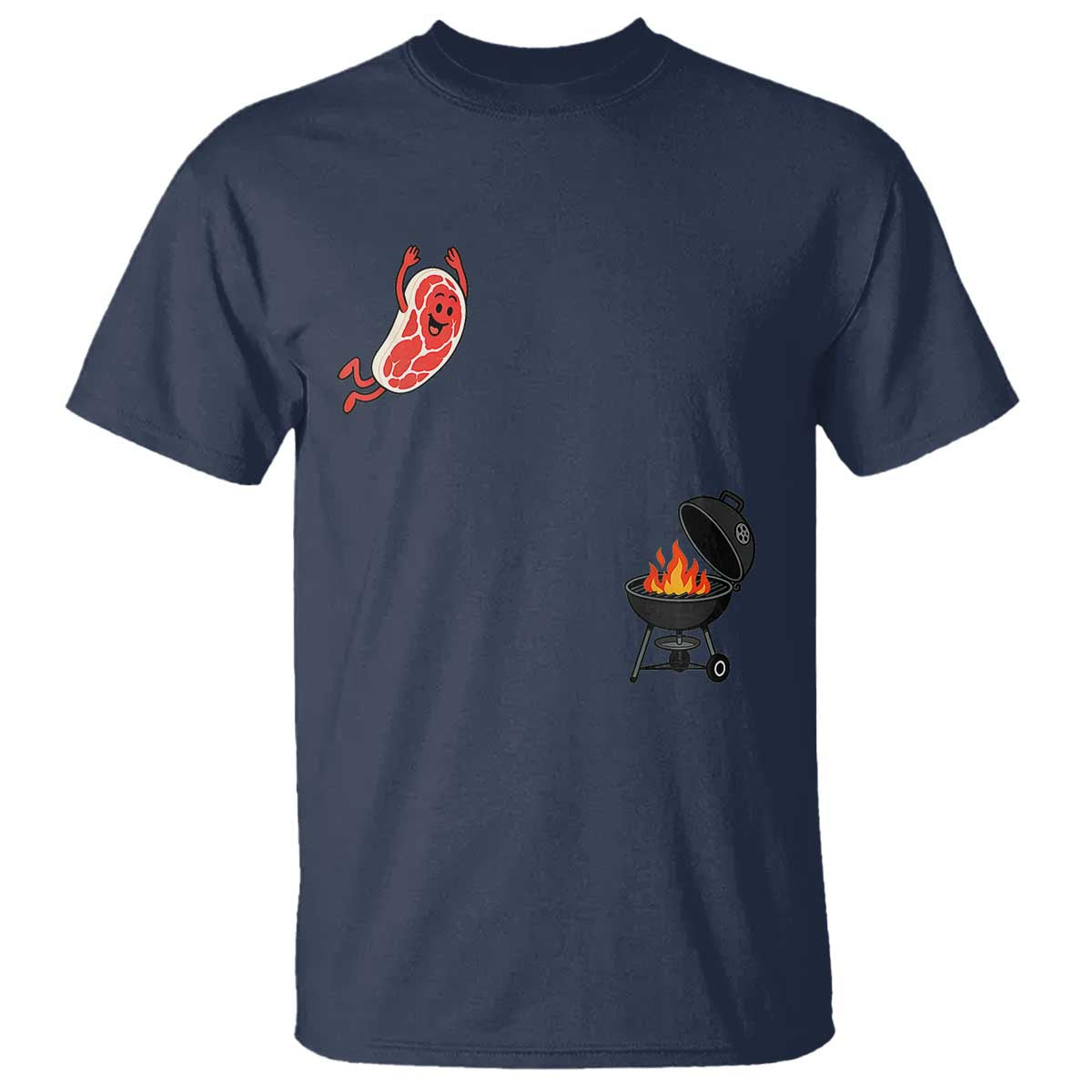 Humorous Diving Steak Charcoal Grill Graphic T Shirt BBQ Grilling Pitmaster Cookout Funny Barbecue Master TS02 Navy Print Your Wear