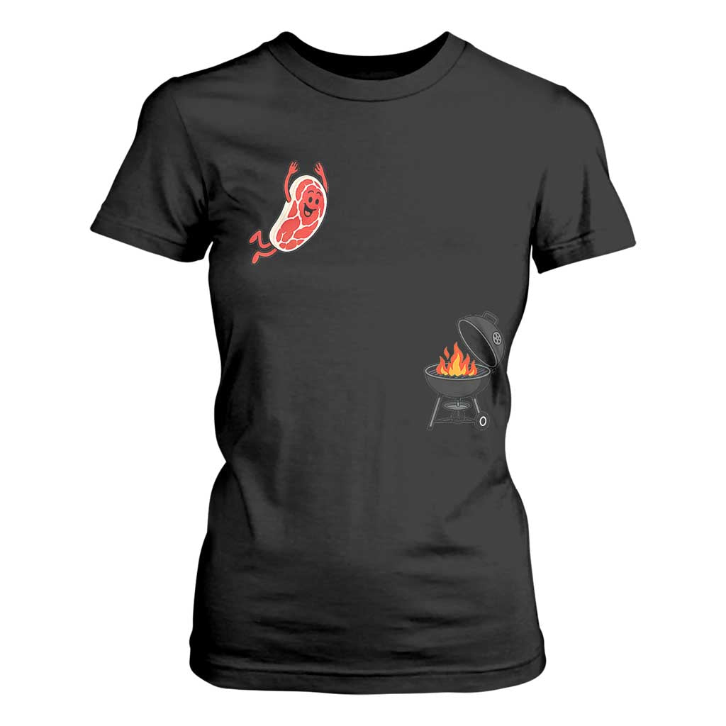 Humorous Diving Steak Charcoal Grill Graphic T Shirt For Women BBQ Grilling Pitmaster Cookout Funny Barbecue Master TS02 Black Print Your Wear