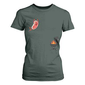 Humorous Diving Steak Charcoal Grill Graphic T Shirt For Women BBQ Grilling Pitmaster Cookout Funny Barbecue Master TS02 Dark Forest Green Print Your Wear