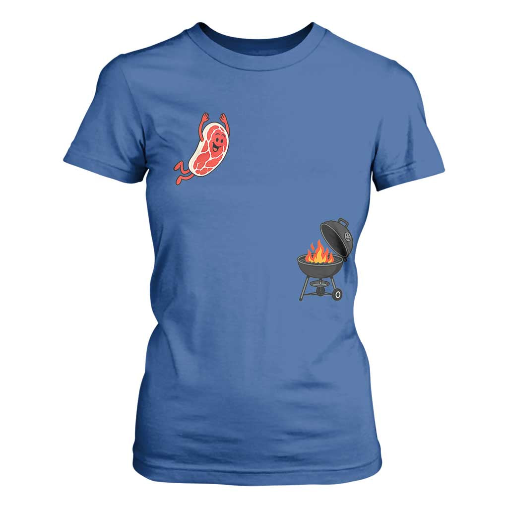 Humorous Diving Steak Charcoal Grill Graphic T Shirt For Women BBQ Grilling Pitmaster Cookout Funny Barbecue Master TS02 Royal Blue Print Your Wear