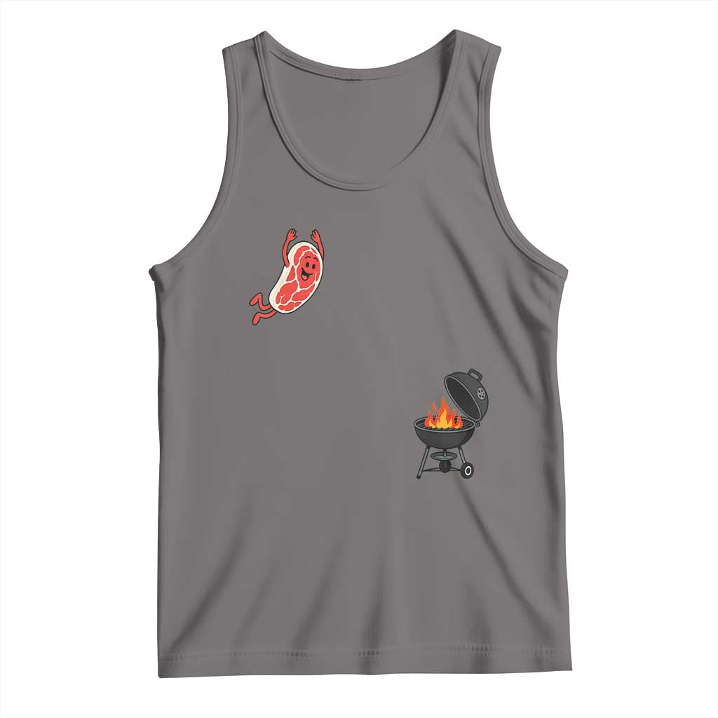 Humorous Diving Steak Charcoal Grill Graphic Tank Top BBQ Grilling Pitmaster Cookout Funny Barbecue Master