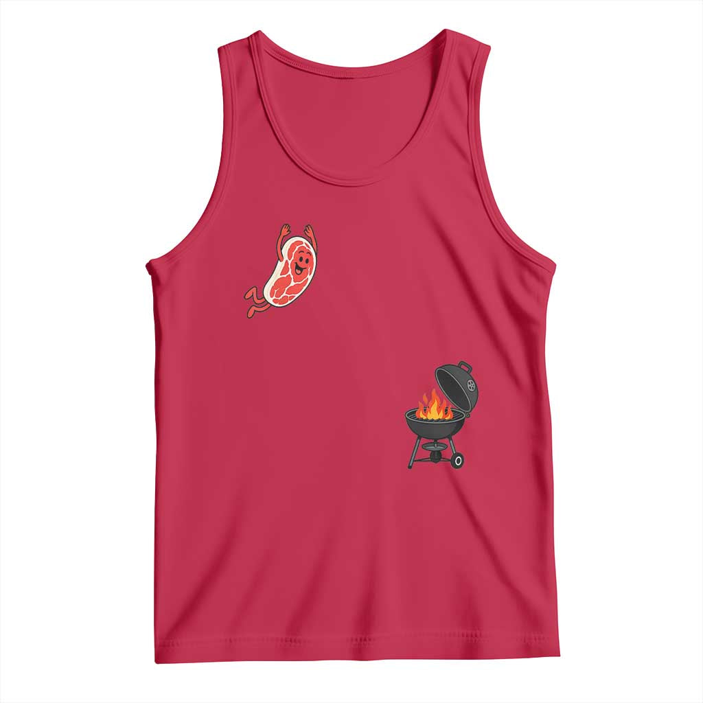 Humorous Diving Steak Charcoal Grill Graphic Tank Top BBQ Grilling Pitmaster Cookout Funny Barbecue Master