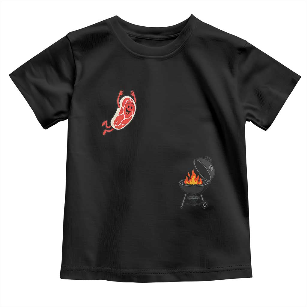 Humorous Diving Steak Charcoal Grill Graphic Toddler T Shirt BBQ Grilling Pitmaster Cookout Funny Barbecue Master TS02 Black Print Your Wear