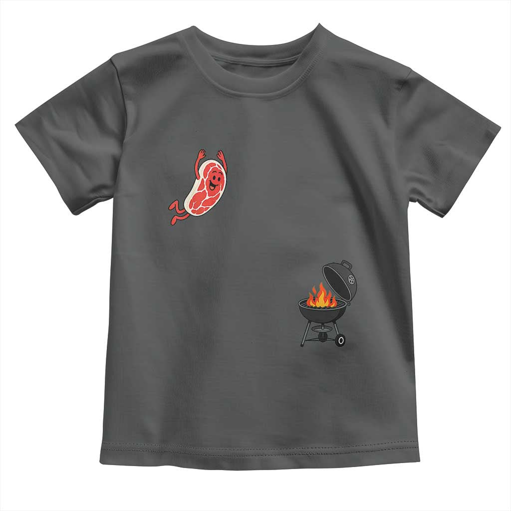 Humorous Diving Steak Charcoal Grill Graphic Toddler T Shirt BBQ Grilling Pitmaster Cookout Funny Barbecue Master TS02 Dark Heather Print Your Wear