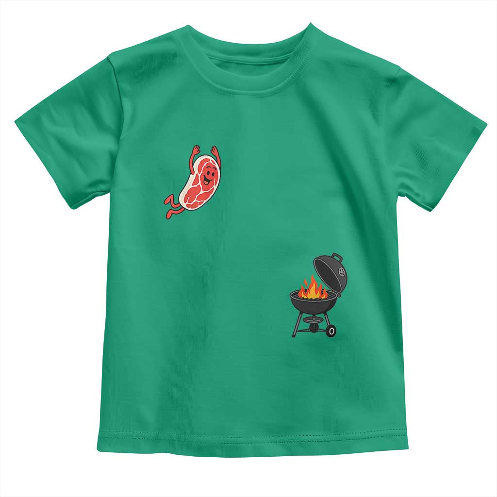 Humorous Diving Steak Charcoal Grill Graphic Toddler T Shirt BBQ Grilling Pitmaster Cookout Funny Barbecue Master TS02 Irish Green Print Your Wear