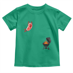 Humorous Diving Steak Charcoal Grill Graphic Toddler T Shirt BBQ Grilling Pitmaster Cookout Funny Barbecue Master TS02 Irish Green Print Your Wear