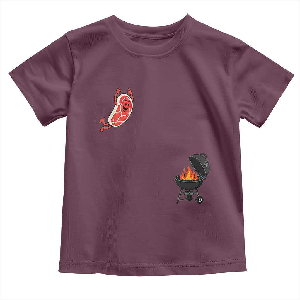 Humorous Diving Steak Charcoal Grill Graphic Toddler T Shirt BBQ Grilling Pitmaster Cookout Funny Barbecue Master TS02 Maroon Print Your Wear