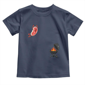 Humorous Diving Steak Charcoal Grill Graphic Toddler T Shirt BBQ Grilling Pitmaster Cookout Funny Barbecue Master TS02 Navy Print Your Wear