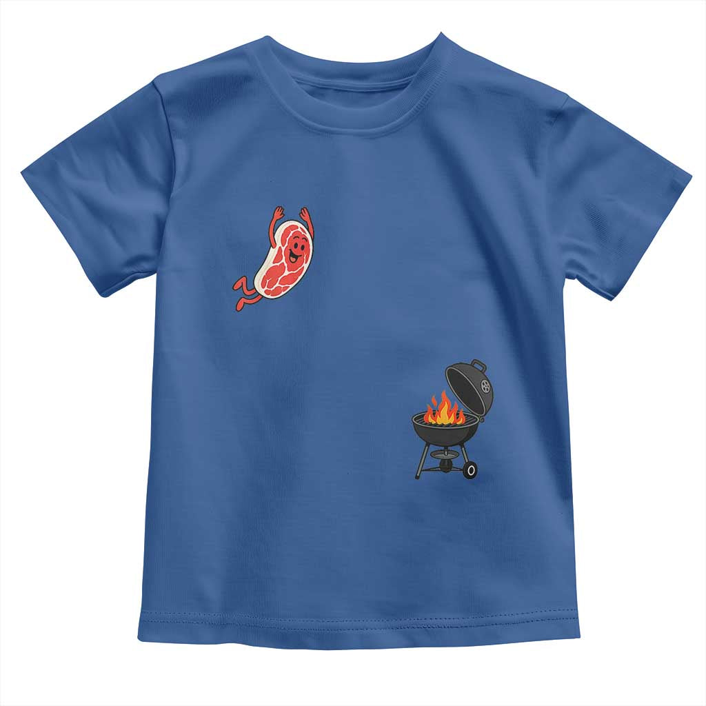 Humorous Diving Steak Charcoal Grill Graphic Toddler T Shirt BBQ Grilling Pitmaster Cookout Funny Barbecue Master TS02 Royal Blue Print Your Wear