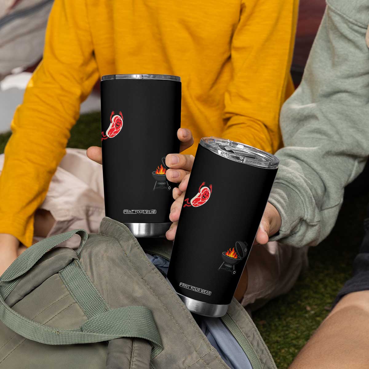 Humorous Diving Steak Charcoal Grill Graphic Tumbler Cup BBQ Grilling Pitmaster Cookout Funny Barbecue Master TS02 Print Your Wear