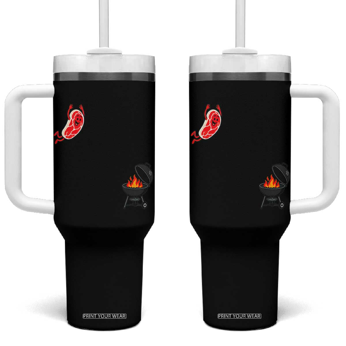 Humorous Diving Steak Charcoal Grill Graphic Tumbler With Handle BBQ Grilling Pitmaster Cookout Funny Barbecue Master TS02 One Size: 40 oz Black Print Your Wear