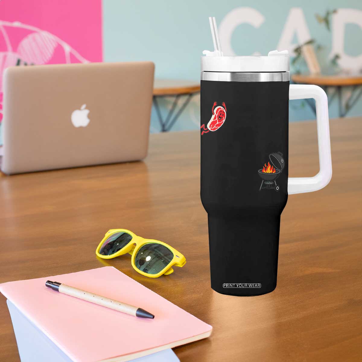 Humorous Diving Steak Charcoal Grill Graphic Tumbler With Handle BBQ Grilling Pitmaster Cookout Funny Barbecue Master TS02 Print Your Wear