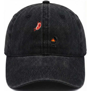 Humorous Diving Steak Charcoal Grill Graphic Washed Cotton Baseball Cap BBQ Grilling Pitmaster Cookout Funny Barbecue Master TS02 Print Your Wear