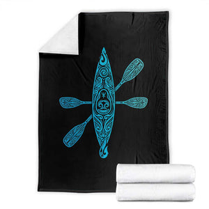Polynesian Tribal Kayak Graphic Throw Blanket Maori Pattern Water Sports Cyan Gradient Paddling