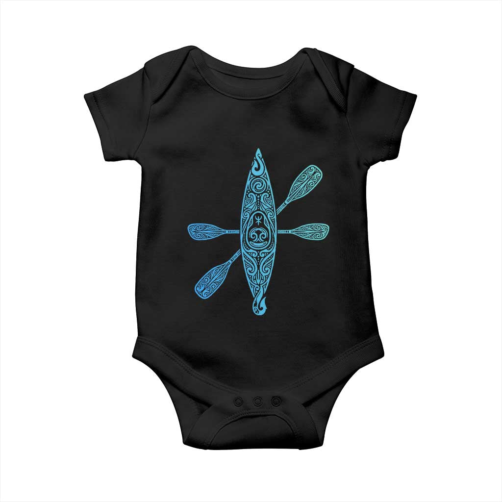 Polynesian Tribal Kayak Graphic Baby Onesie Maori Pattern Water Sports Cyan Gradient Paddling TS02 Black Print Your Wear