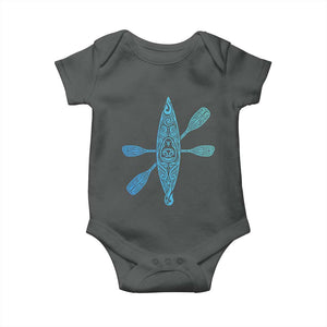 Polynesian Tribal Kayak Graphic Baby Onesie Maori Pattern Water Sports Cyan Gradient Paddling TS02 Dark Heather Print Your Wear