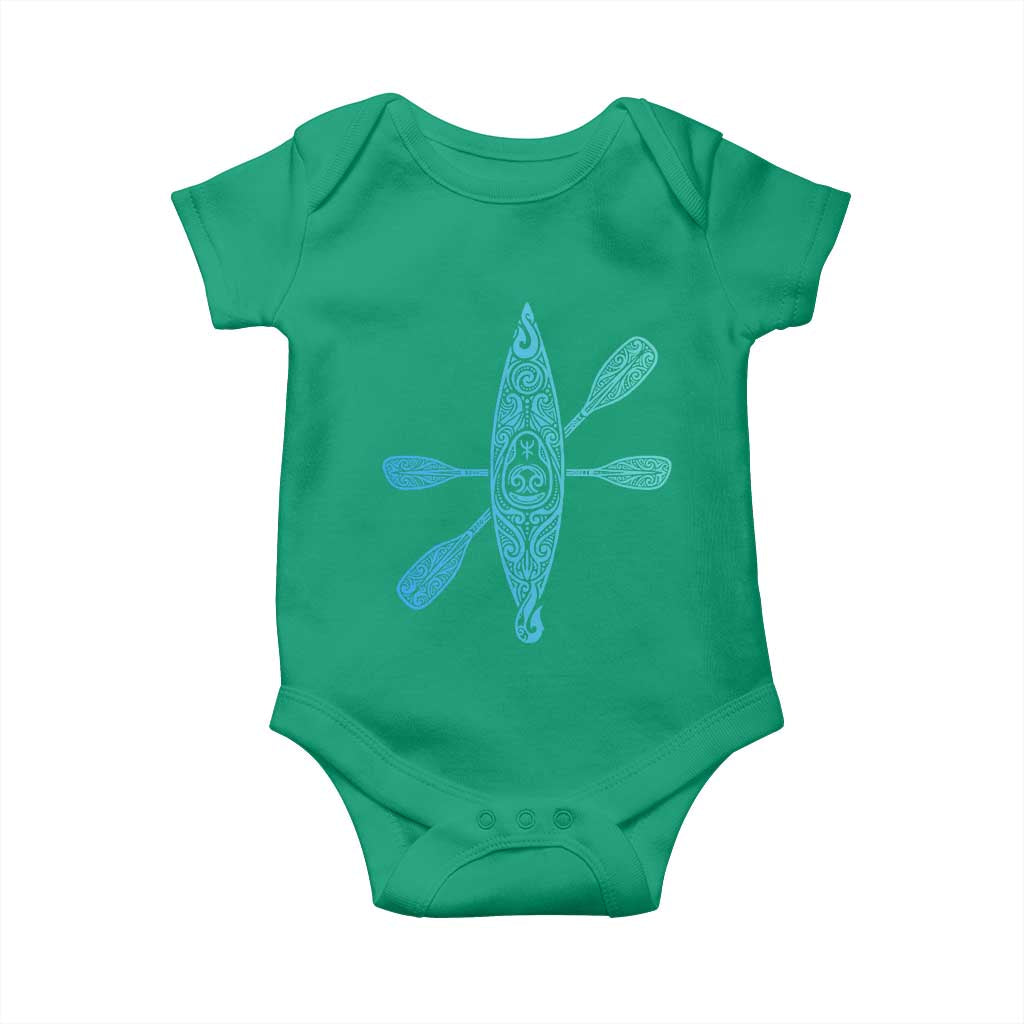 Polynesian Tribal Kayak Graphic Baby Onesie Maori Pattern Water Sports Cyan Gradient Paddling TS02 Irish Green Print Your Wear