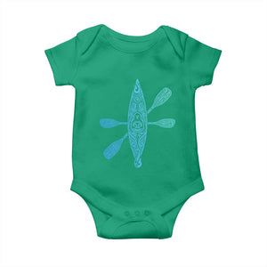 Polynesian Tribal Kayak Graphic Baby Onesie Maori Pattern Water Sports Cyan Gradient Paddling TS02 Irish Green Print Your Wear