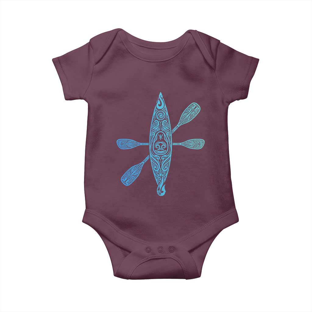 Polynesian Tribal Kayak Graphic Baby Onesie Maori Pattern Water Sports Cyan Gradient Paddling TS02 Maroon Print Your Wear