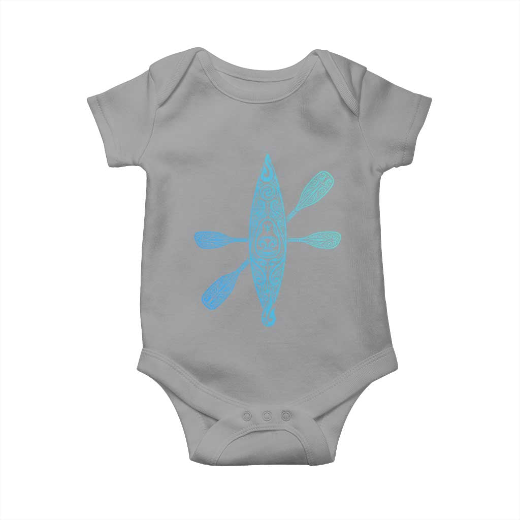 Polynesian Tribal Kayak Graphic Baby Onesie Maori Pattern Water Sports Cyan Gradient Paddling TS02 Sport Gray Print Your Wear