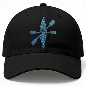 Polynesian Tribal Kayak Graphic Baseball Cap Maori Pattern Water Sports Cyan Gradient Paddling