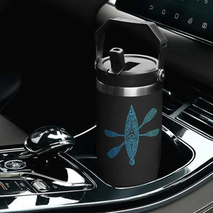 Polynesian Tribal Kayak Graphic Flip Straw Tumbler Maori Pattern Water Sports Cyan Gradient Paddling