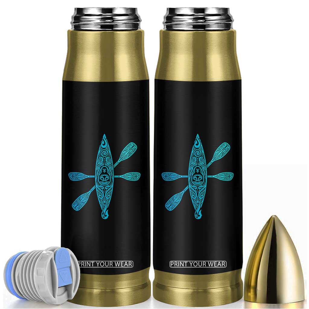 Polynesian Tribal Kayak Graphic Bullet Tumbler Maori Pattern Water Sports Cyan Gradient Paddling TS02 Black Print Your Wear