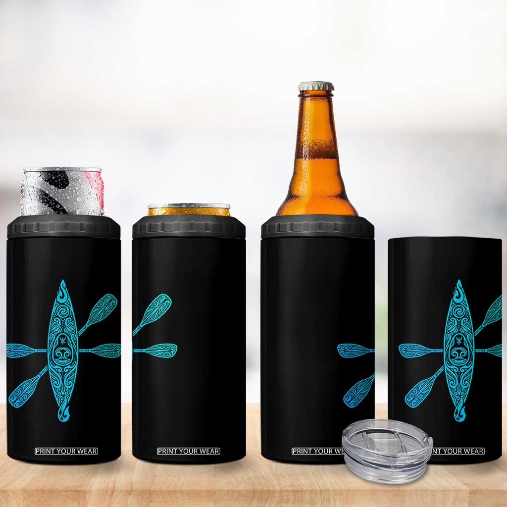 Polynesian Tribal Kayak Graphic 4 in 1 Can Cooler Tumbler Maori Pattern Water Sports Cyan Gradient Paddling TS02 Print Your Wear