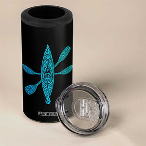 Polynesian Tribal Kayak Graphic 4 in 1 Can Cooler Tumbler Maori Pattern Water Sports Cyan Gradient Paddling TS02 Print Your Wear