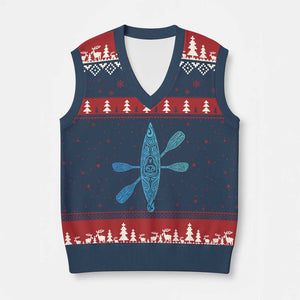 Polynesian Tribal Kayak Graphic V-Neck Knit Sweater Vest Maori Pattern Water Sports Cyan Gradient Paddling TS02 Navy Red Print Your Wear