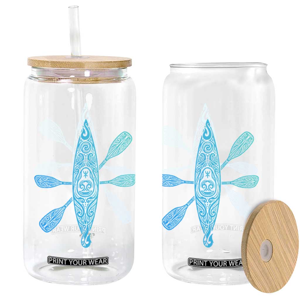 Polynesian Tribal Kayak Graphic Glass Can Maori Pattern Water Sports Cyan Gradient Paddling TS02 Print Your Wear