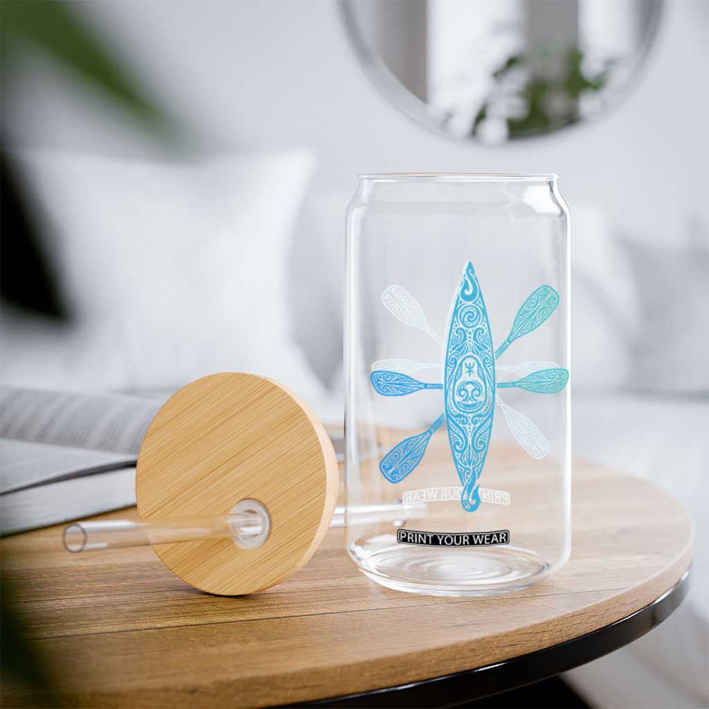 Polynesian Tribal Kayak Graphic Glass Can Maori Pattern Water Sports Cyan Gradient Paddling TS02 Print Your Wear