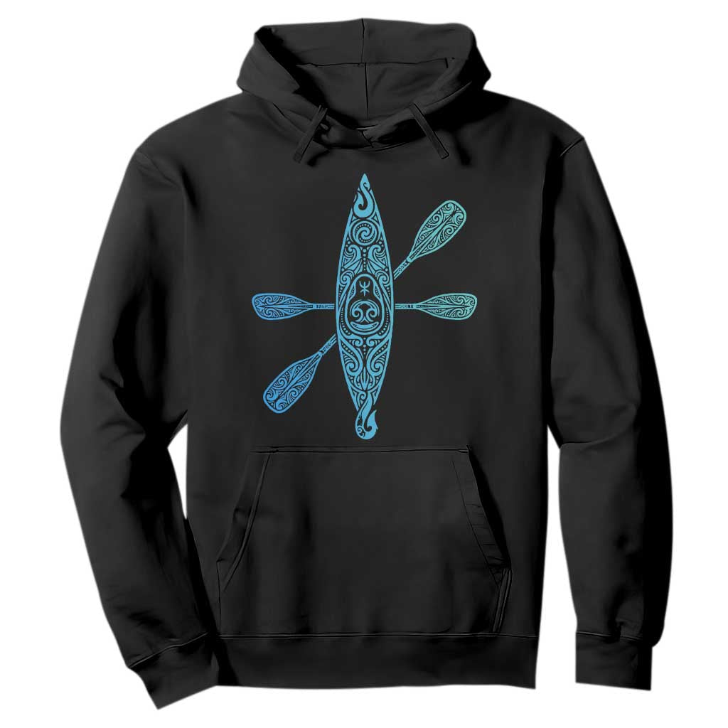 Polynesian Tribal Kayak Graphic Hoodie Maori Pattern Water Sports Cyan Gradient Paddling TS02 Black Print Your Wear