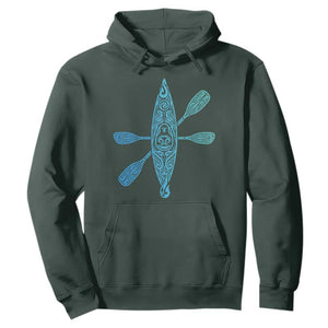 Polynesian Tribal Kayak Graphic Hoodie Maori Pattern Water Sports Cyan Gradient Paddling TS02 Dark Forest Green Print Your Wear