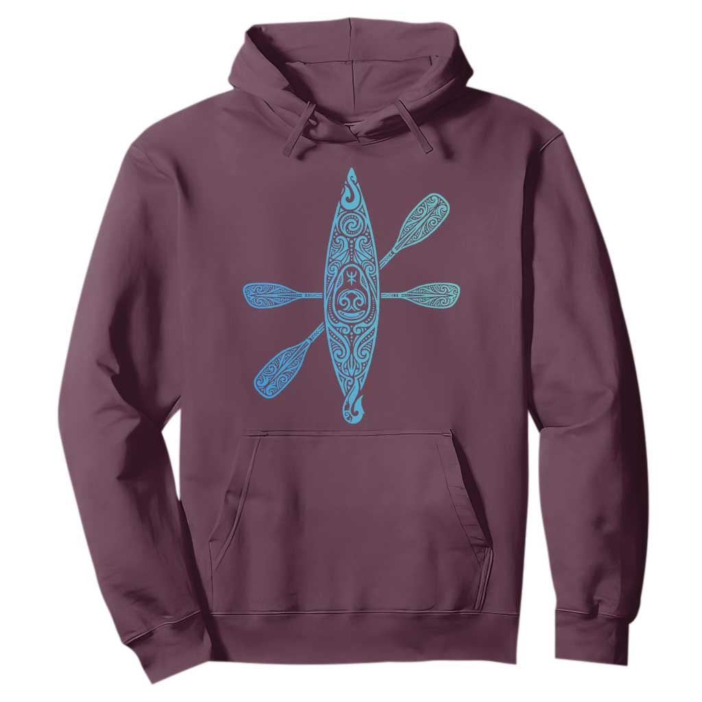Polynesian Tribal Kayak Graphic Hoodie Maori Pattern Water Sports Cyan Gradient Paddling TS02 Maroon Print Your Wear