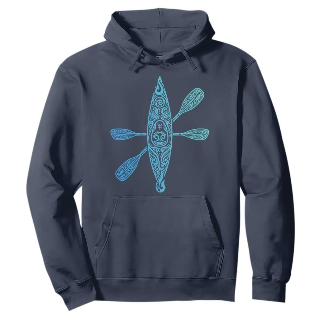 Polynesian Tribal Kayak Graphic Hoodie Maori Pattern Water Sports Cyan Gradient Paddling TS02 Navy Print Your Wear