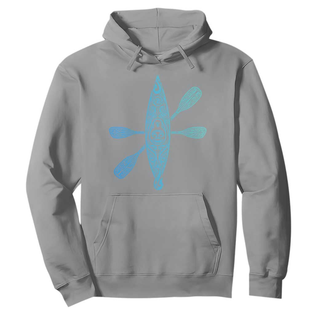 Polynesian Tribal Kayak Graphic Hoodie Maori Pattern Water Sports Cyan Gradient Paddling TS02 Sport Gray Print Your Wear