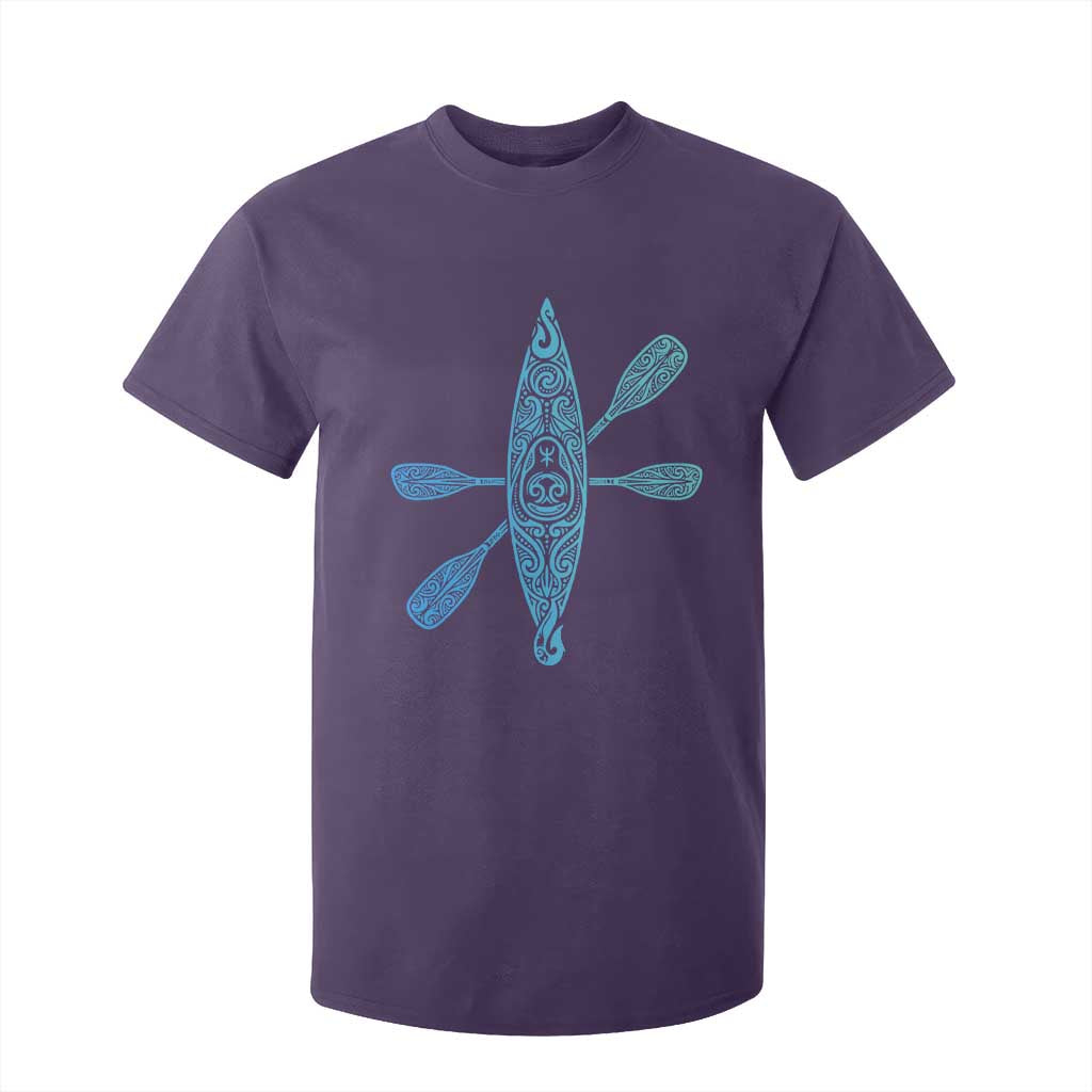 Polynesian Tribal Kayak Graphic T Shirt For Kid Maori Pattern Water Sports Cyan Gradient Paddling TS02 Purple Print Your Wear