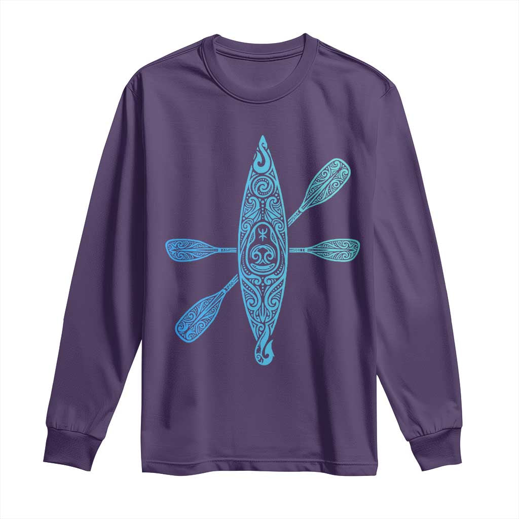 Polynesian Tribal Kayak Graphic Long Sleeve Shirt Maori Pattern Water Sports Cyan Gradient Paddling TS02 Purple Print Your Wear