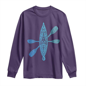 Polynesian Tribal Kayak Graphic Long Sleeve Shirt Maori Pattern Water Sports Cyan Gradient Paddling TS02 Purple Print Your Wear