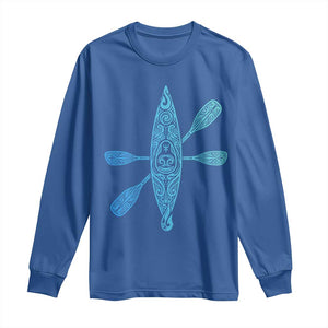 Polynesian Tribal Kayak Graphic Long Sleeve Shirt Maori Pattern Water Sports Cyan Gradient Paddling TS02 Royal Blue Print Your Wear