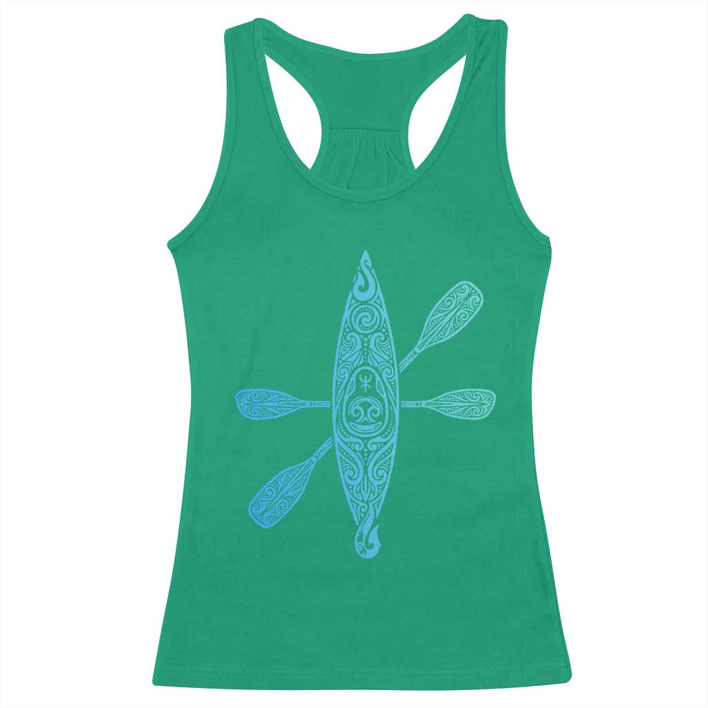 Polynesian Tribal Kayak Graphic Racerback Tank Top Maori Pattern Water Sports Cyan Gradient Paddling TS02 Irish Green Print Your Wear
